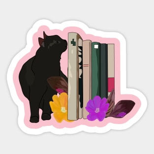 Black cat with books Sticker